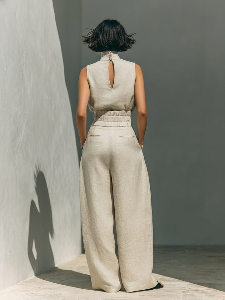 Maria™ | Complete set with tank top and wide-leg cotton and linen pants