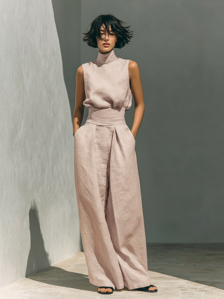 Maria™ | Complete set with sleeveless top and wide-leg cotton and linen pants