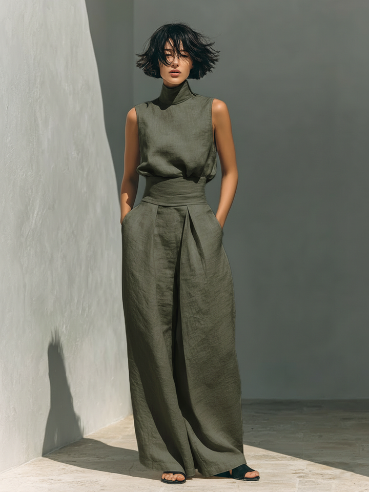 Maria™ | Complete set with tank top and wide-leg cotton and linen pants
