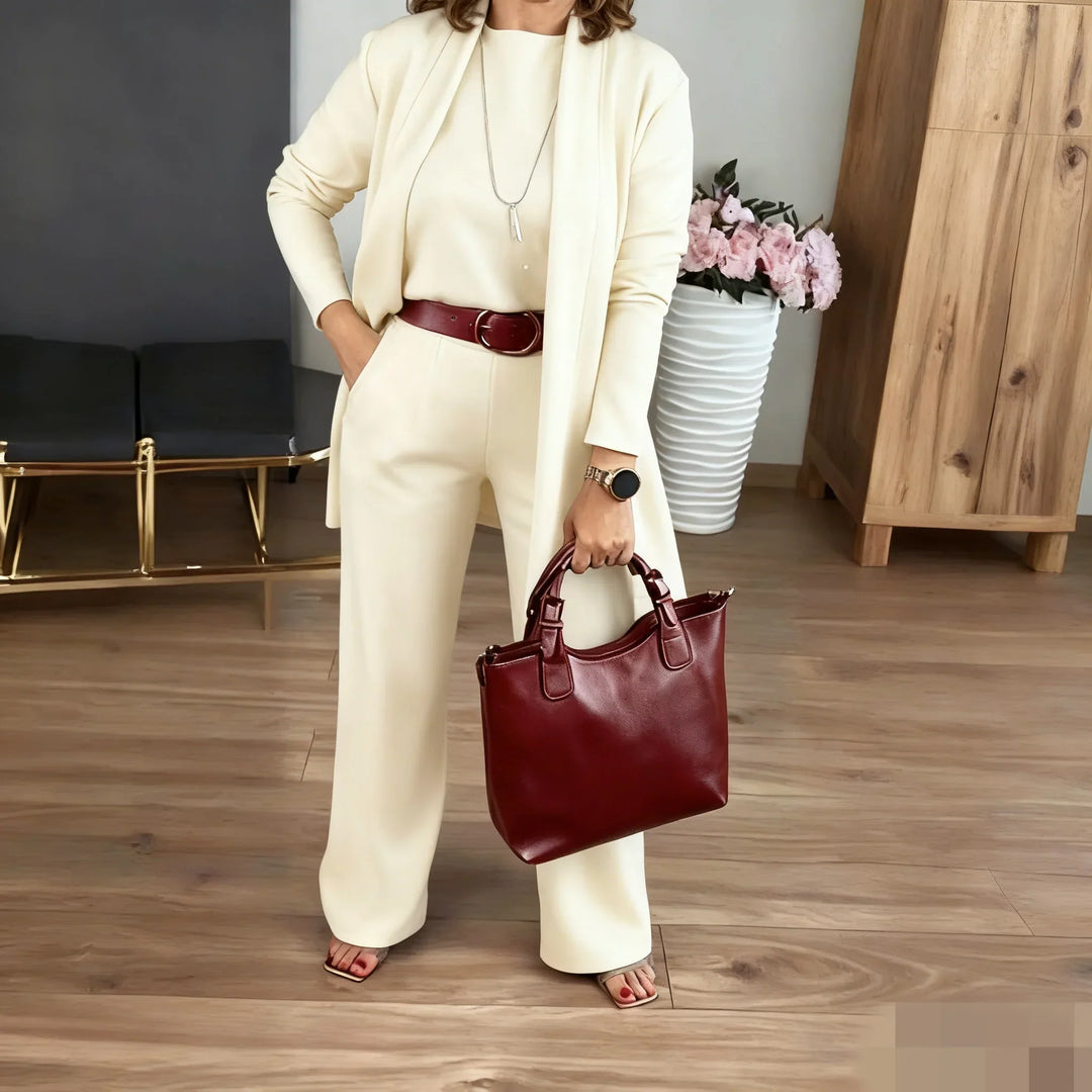 Mazie | Elegant Long Cardigan & Top & Pants 3-Piece Set
