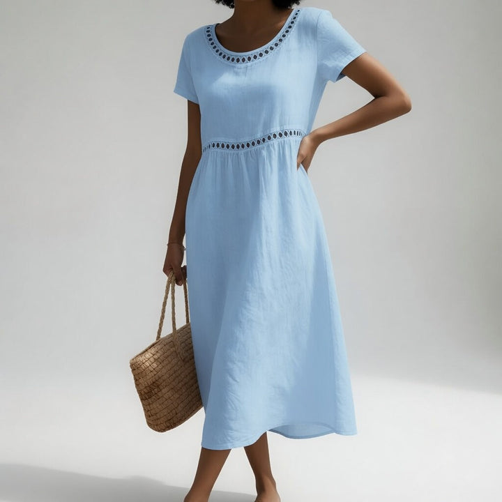 Pernelle™ | Mid-length dress 100% cotton embroidered with soft femininity