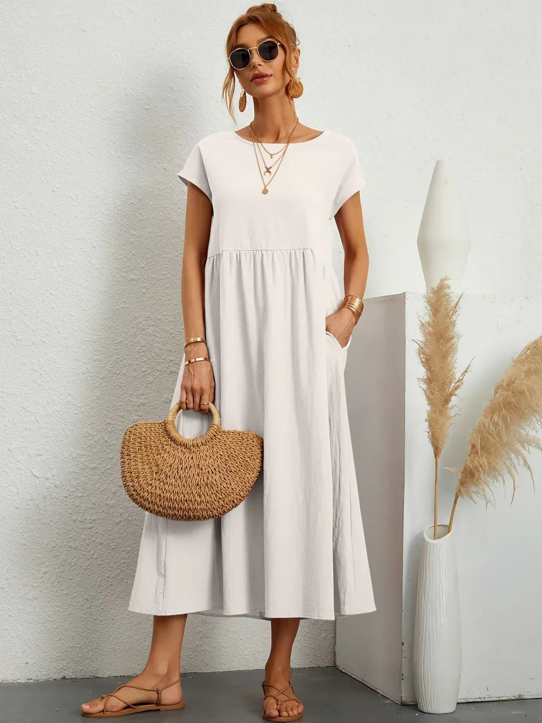 Soft Cotton Lightweight Dress with Pockets