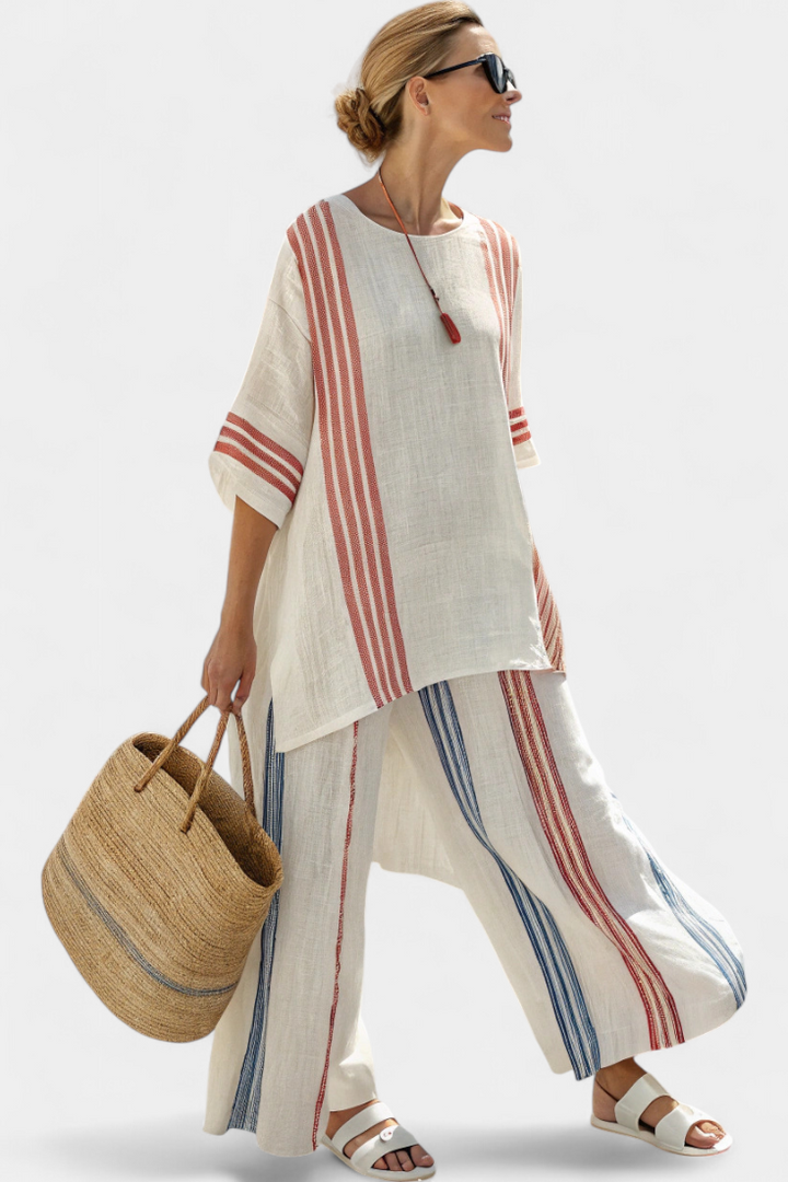 Marian | Ethnic Bamboo Set with Stripes and Wide Cut