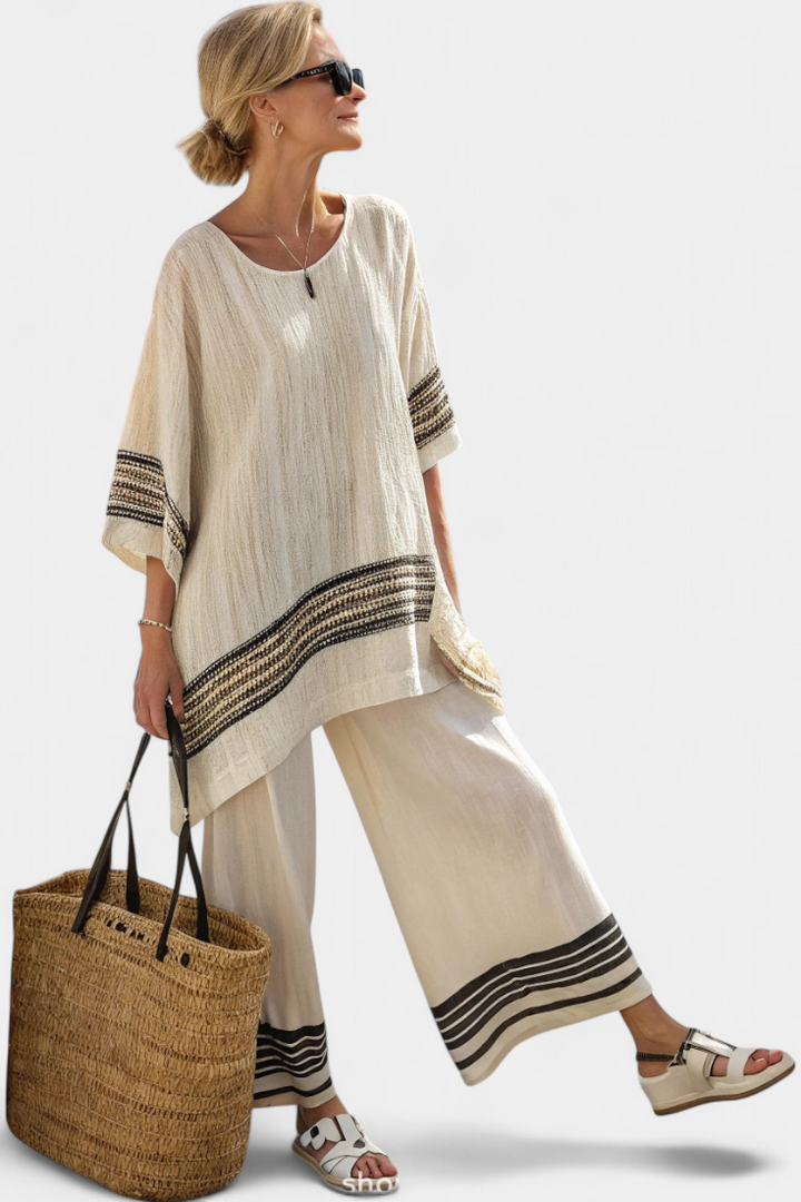 Marian | Ethnic Bamboo Set with Stripes and Wide Cut