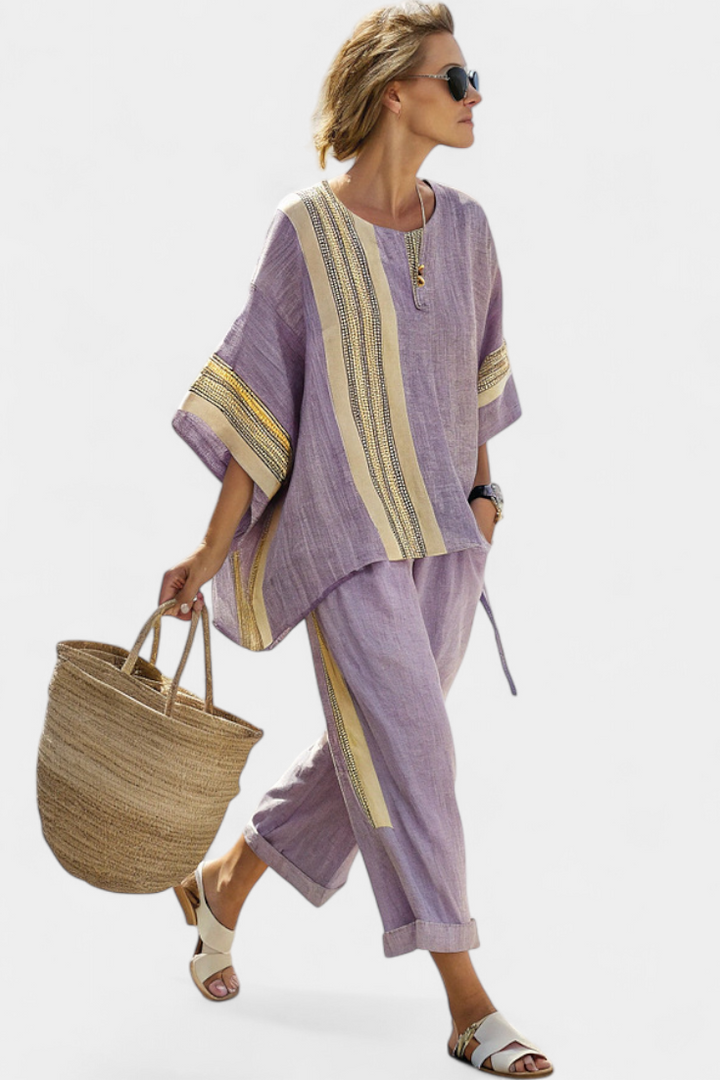 Marian | Ethnic Bamboo Set with Stripes and Wide Cut