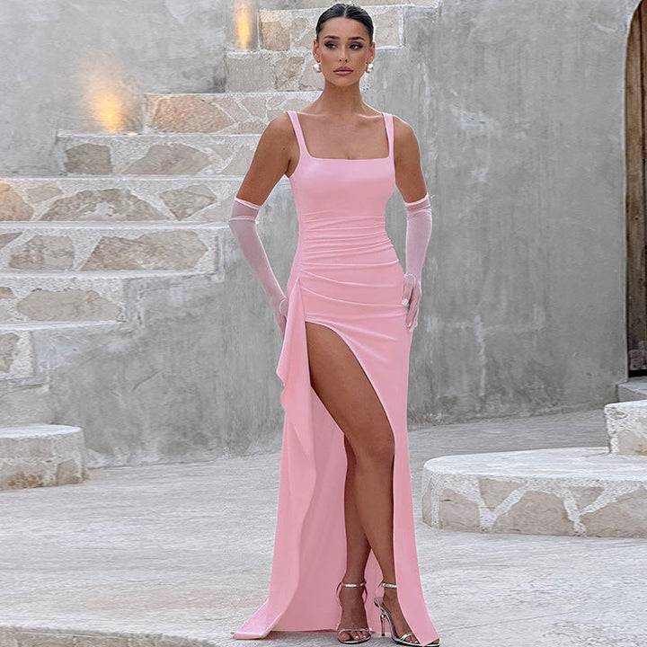 Marilyn | Elegant Formal Slip Maxi Dress with Open Back