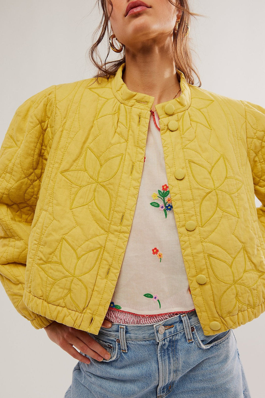 Lilia™ | Maple Leaf Patchwork Quilted Cropped Jacket