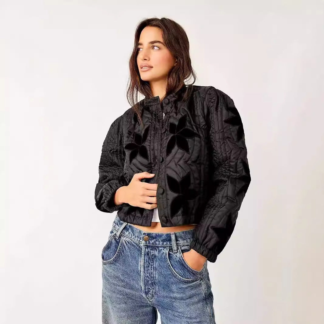 Lilia™ | Maple Leaf Patchwork Quilted Cropped Jacket