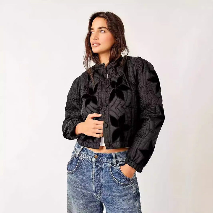 Lilia™ | Maple Leaf Patchwork Quilted Cropped Jacket