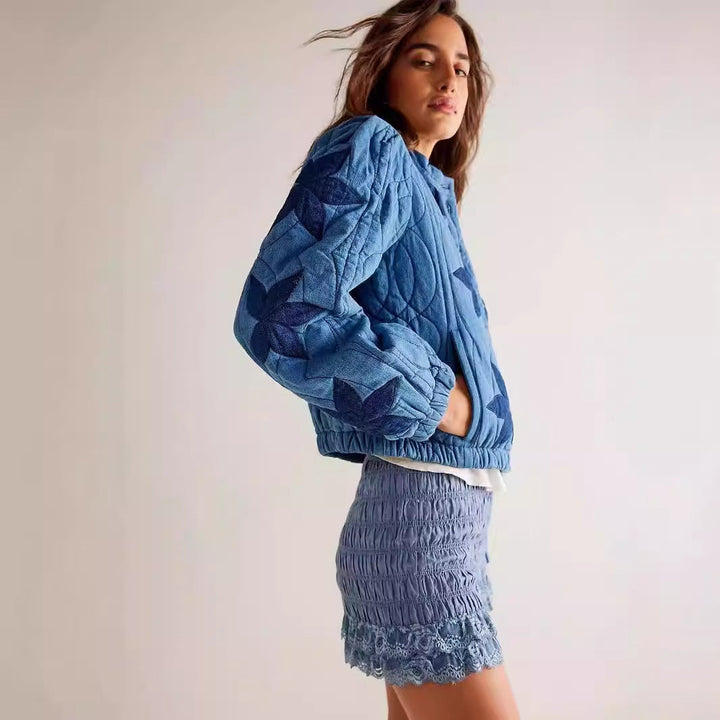 Lilia™ | Maple Leaf Patchwork Quilted Cropped Jacket