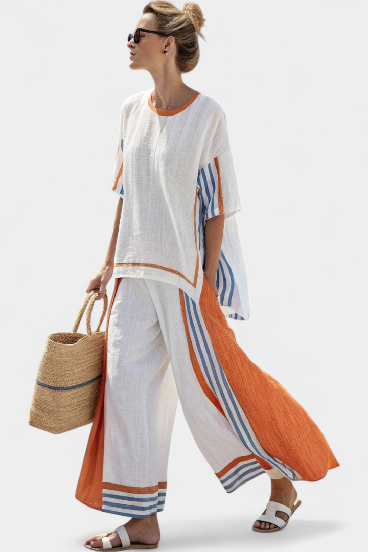 Marian | Ethnic Bamboo Set with Stripes and Wide Cut