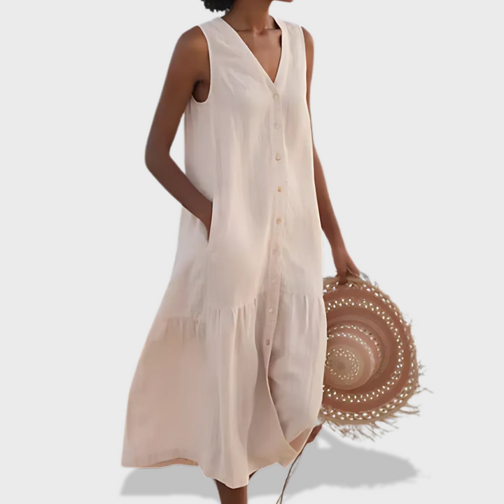 Leah | Sleeveless Elegant Shirt Dress with V-Neckline
