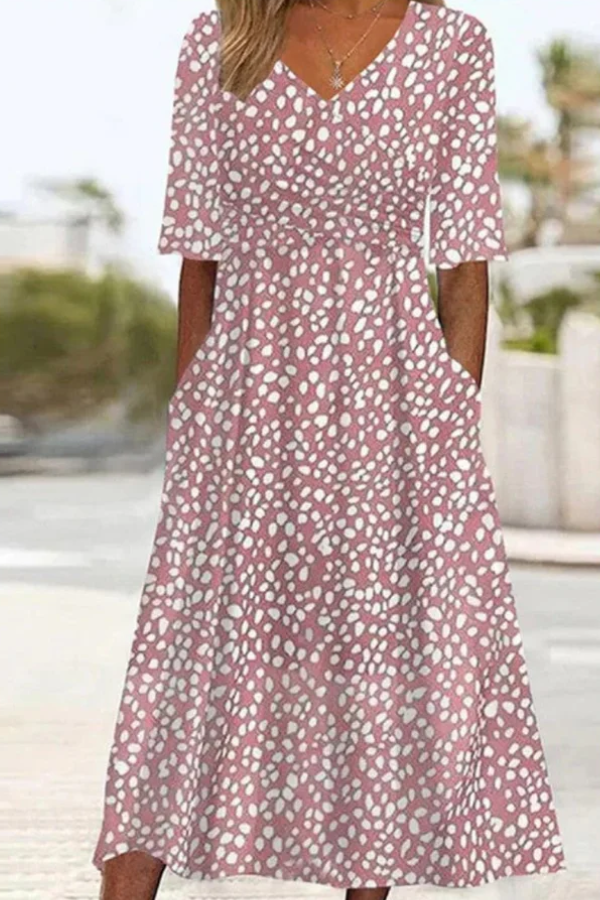 Celestia | Elegant Polka Dot Tummy-Coverage Midi Dress