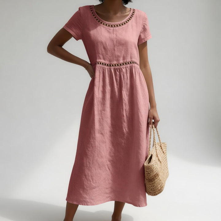 Pernelle™ | Mid-length dress 100% cotton embroidered with soft femininity