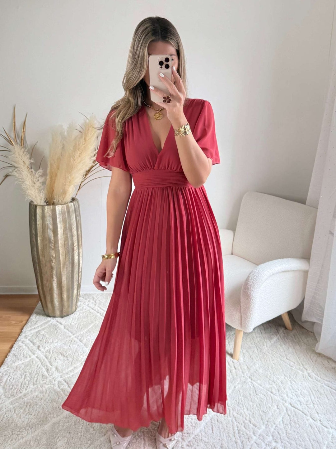 Annelise | Pink Pleated Maxi Dress