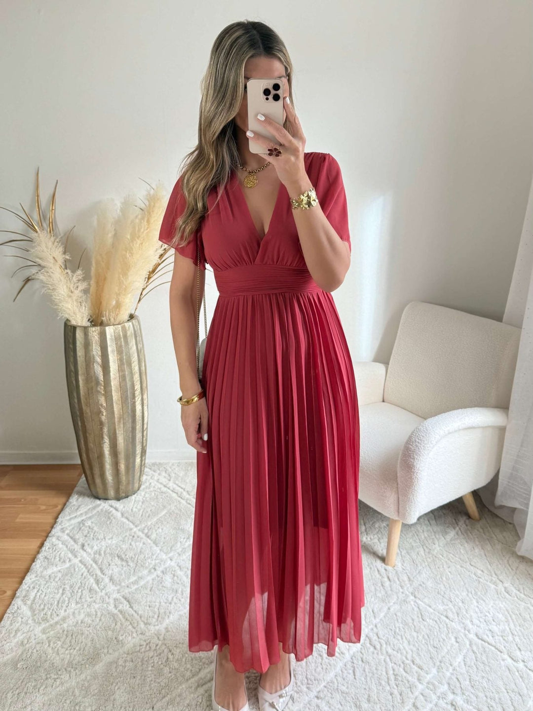 Annelise | Pink Pleated Maxi Dress