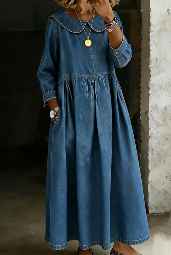 Melissa | Denim dress with long sleeves and round neck