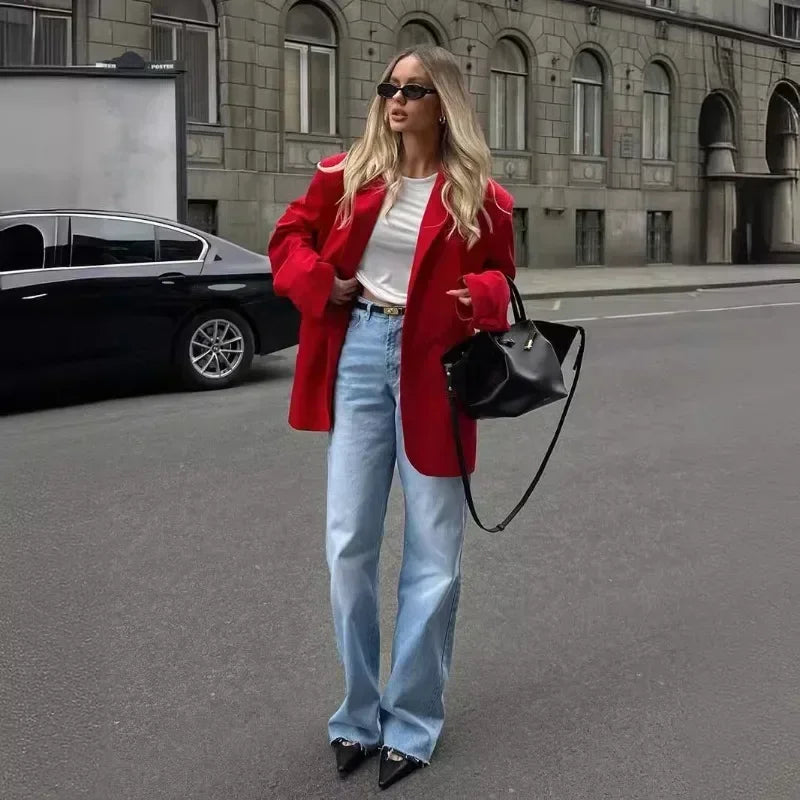 Wendy™ | Single Breasted Turn-down Collar Red Suit