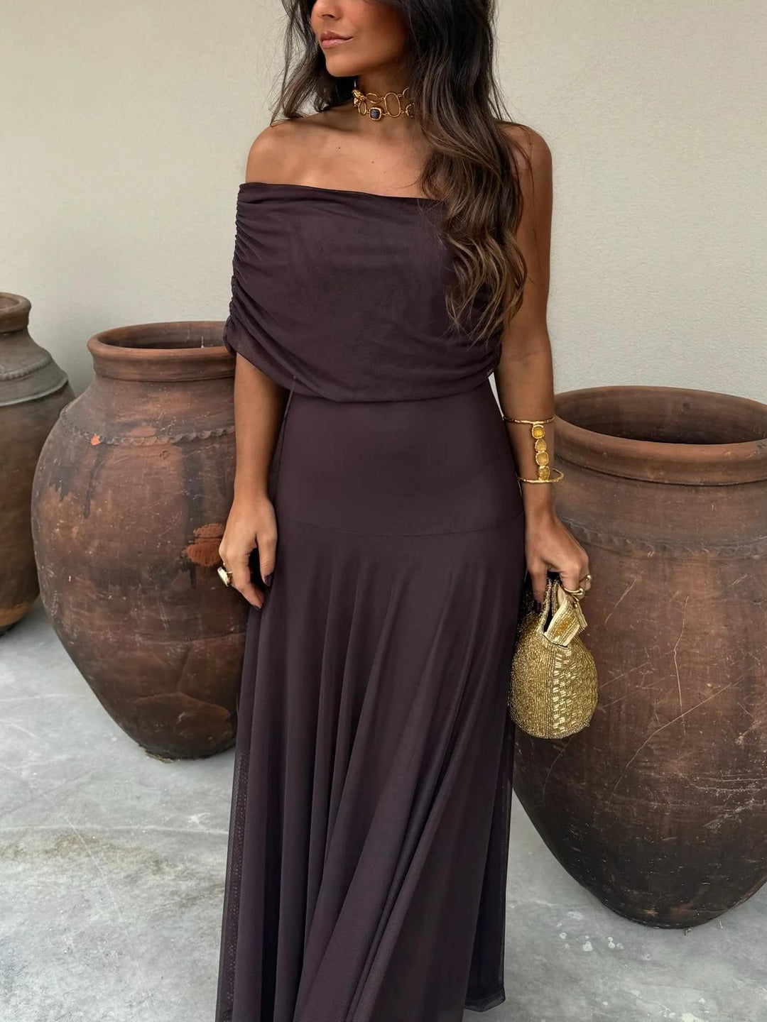 Harper | Toledo One Shoulder Mesh Maxi Dress