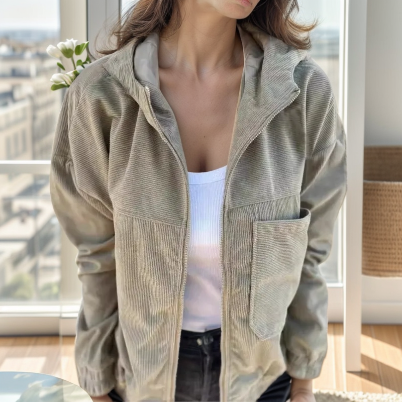 Ismay | Corduroy Jacket with Hood and Front Zip