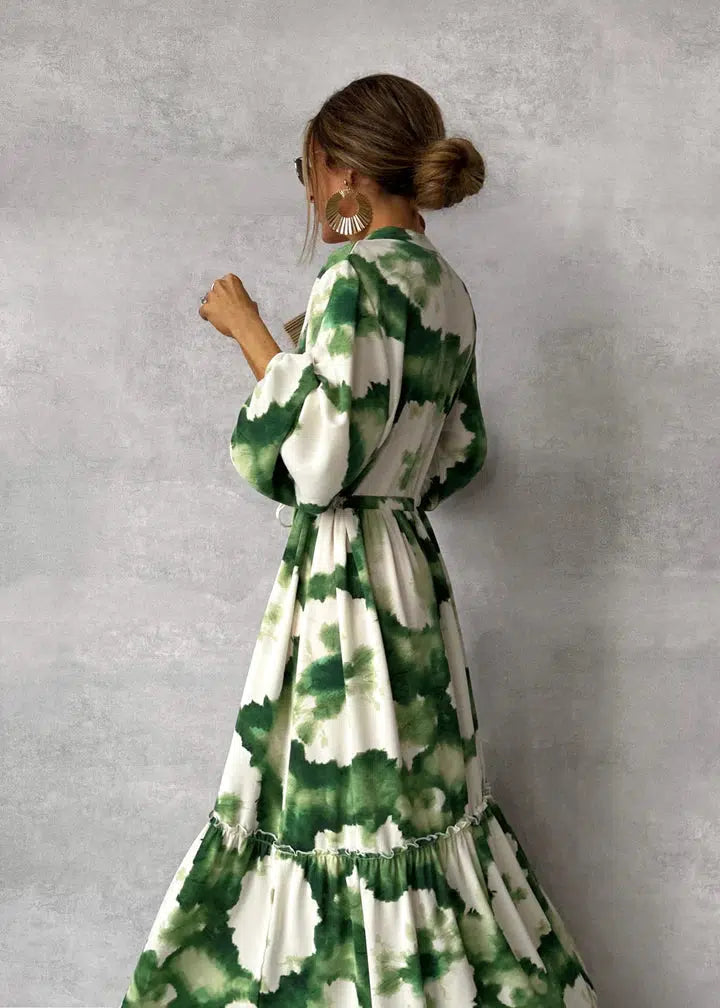 Reine™ | Lantern Sleeve V-Neck Maxi Dress