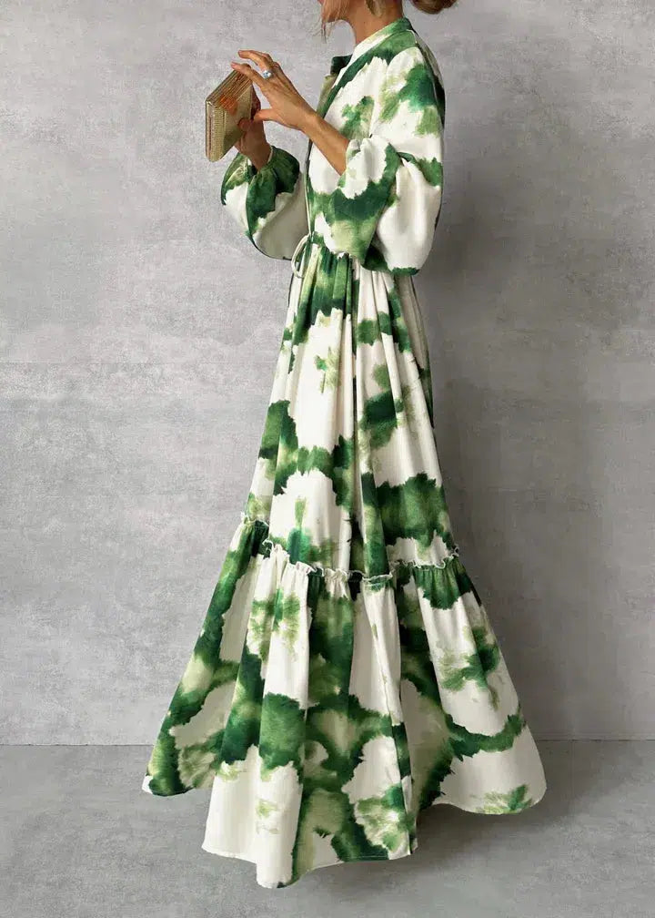 Reine™ | Lantern Sleeve V-Neck Maxi Dress