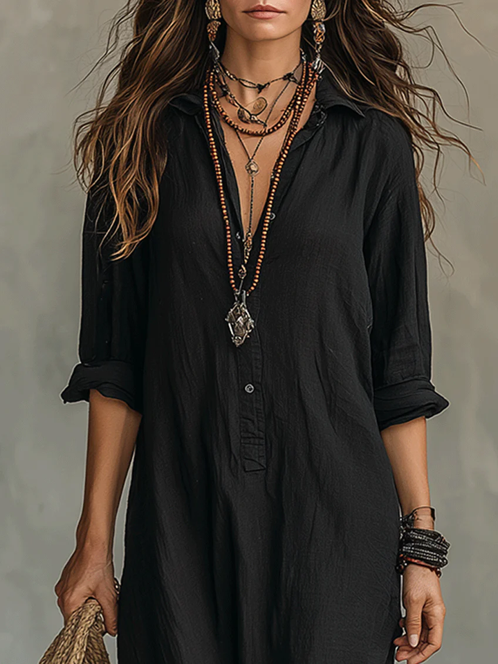Veronica™ | Long Black Maxi Dress with Buttons
