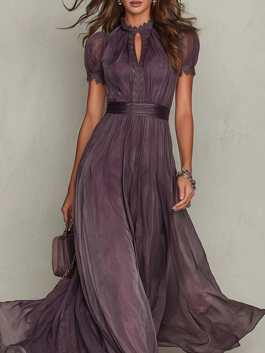 Marlowe™ | Keyhole Lace Trim Chiffon Maxi Dress