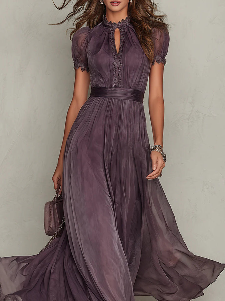 Marlowe™ | Keyhole Lace Trim Chiffon Maxi Dress