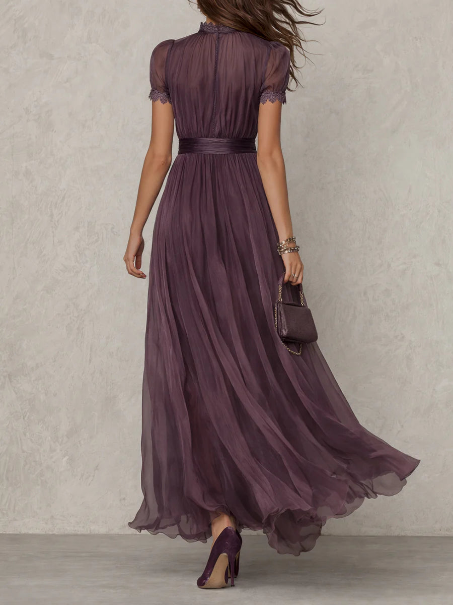 Marlowe™ | Keyhole Lace Trim Chiffon Maxi Dress