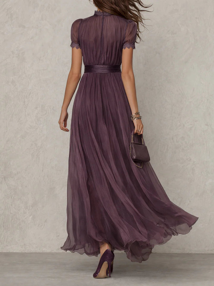 Marlowe™ | Keyhole Lace Trim Chiffon Maxi Dress