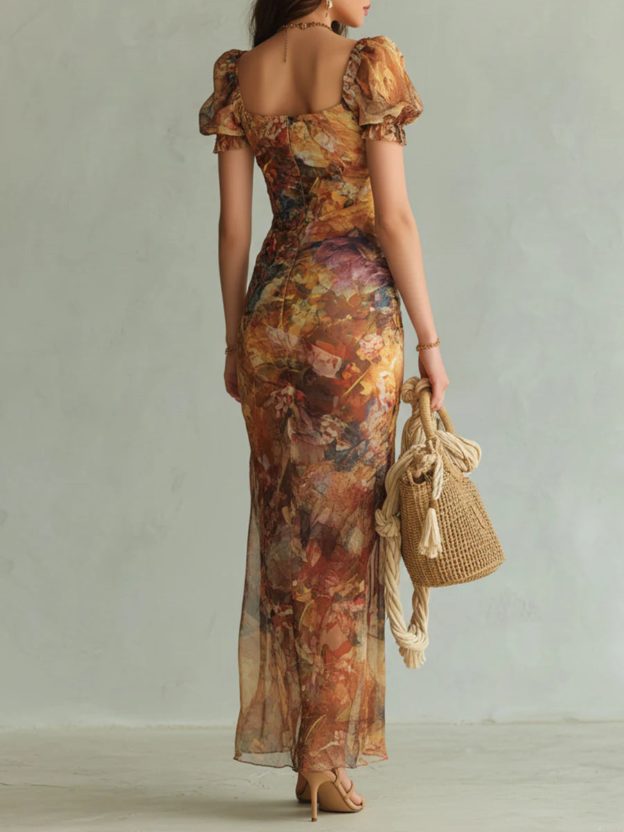 Saffron™ | Bohemian Oil-Painting Print Maxi Dress