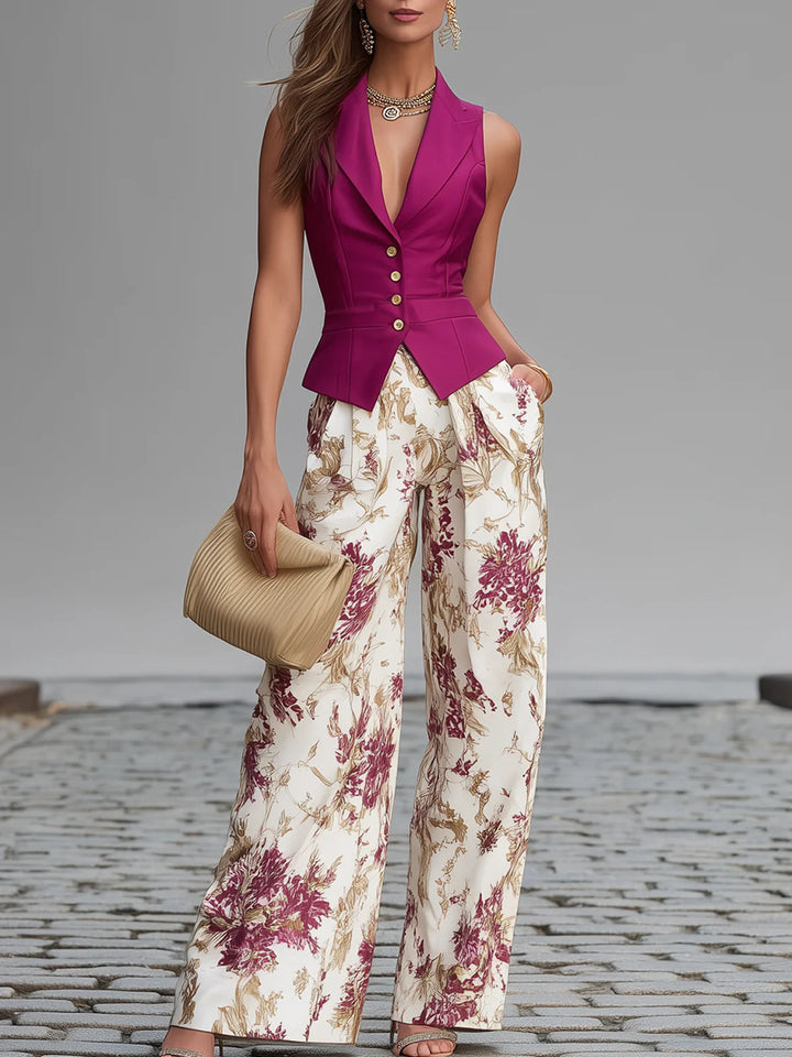 Florence™ | Floral Vest & Wide-Leg Pants Set