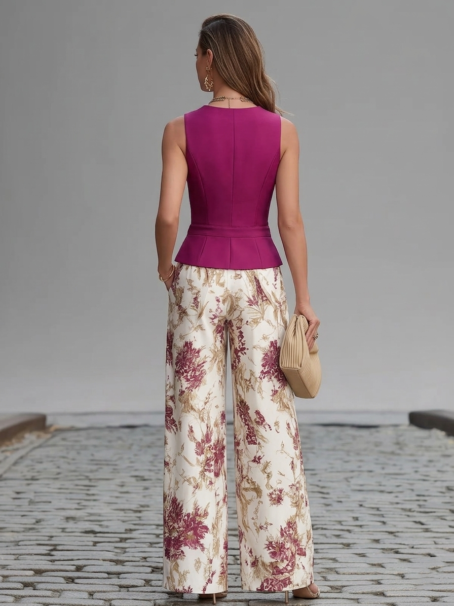 Florence™ | Floral Vest & Wide-Leg Pants Set