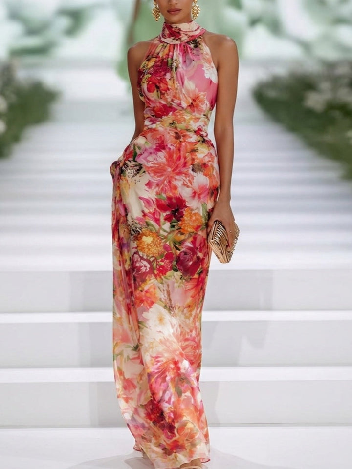 Carmen™ | Floral Halter-Neck Chiffon Maxi Dress