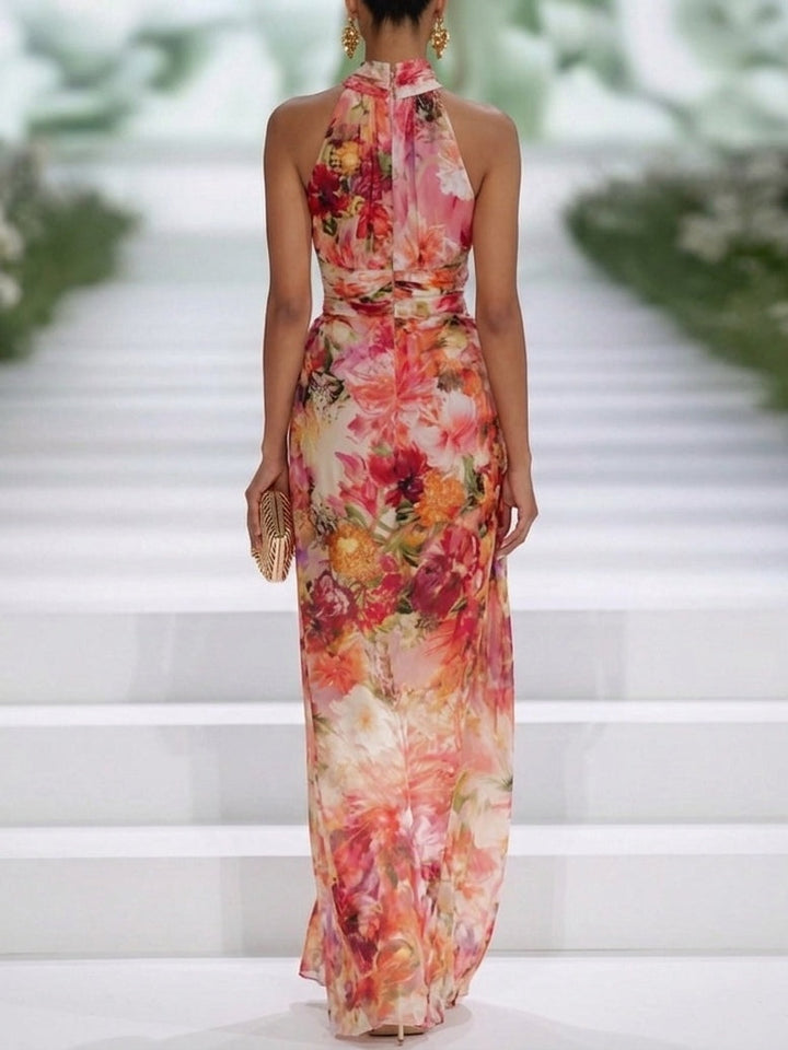 Carmen™ | Floral Halter-Neck Chiffon Maxi Dress