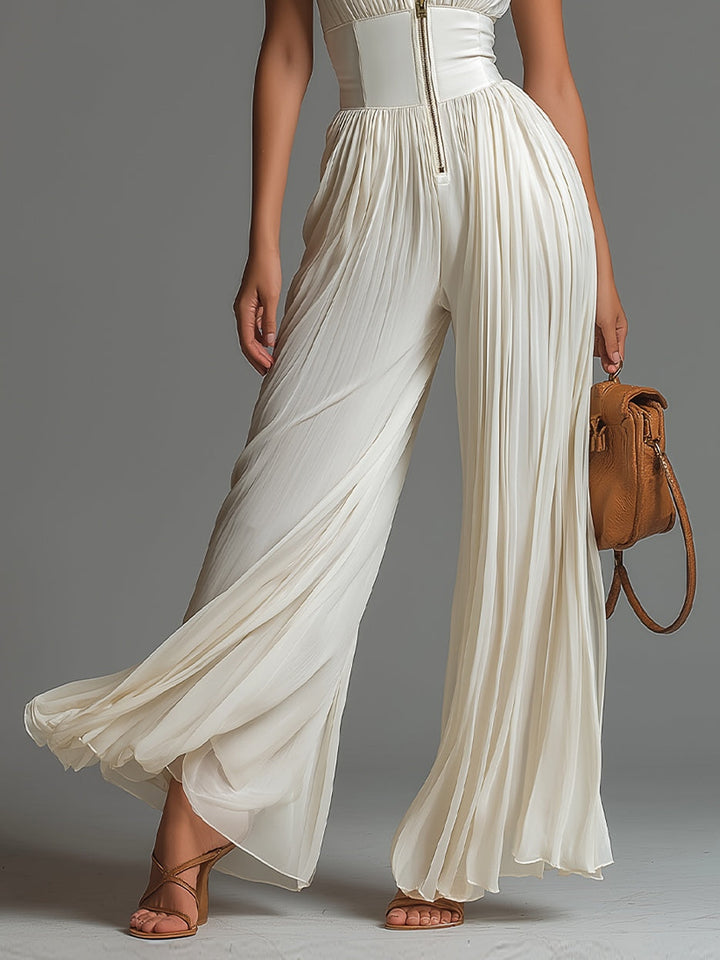 Zsófia Jumpsuit – White Pleated Chiffon