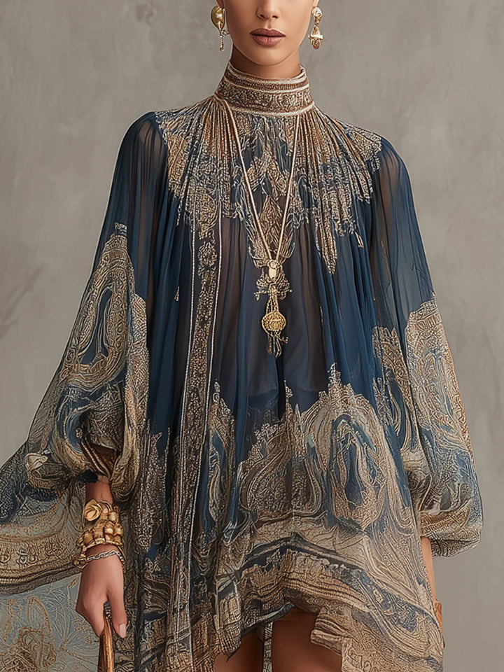 Octavia™ | Baroque High-Neck Chiffon Mini Dress