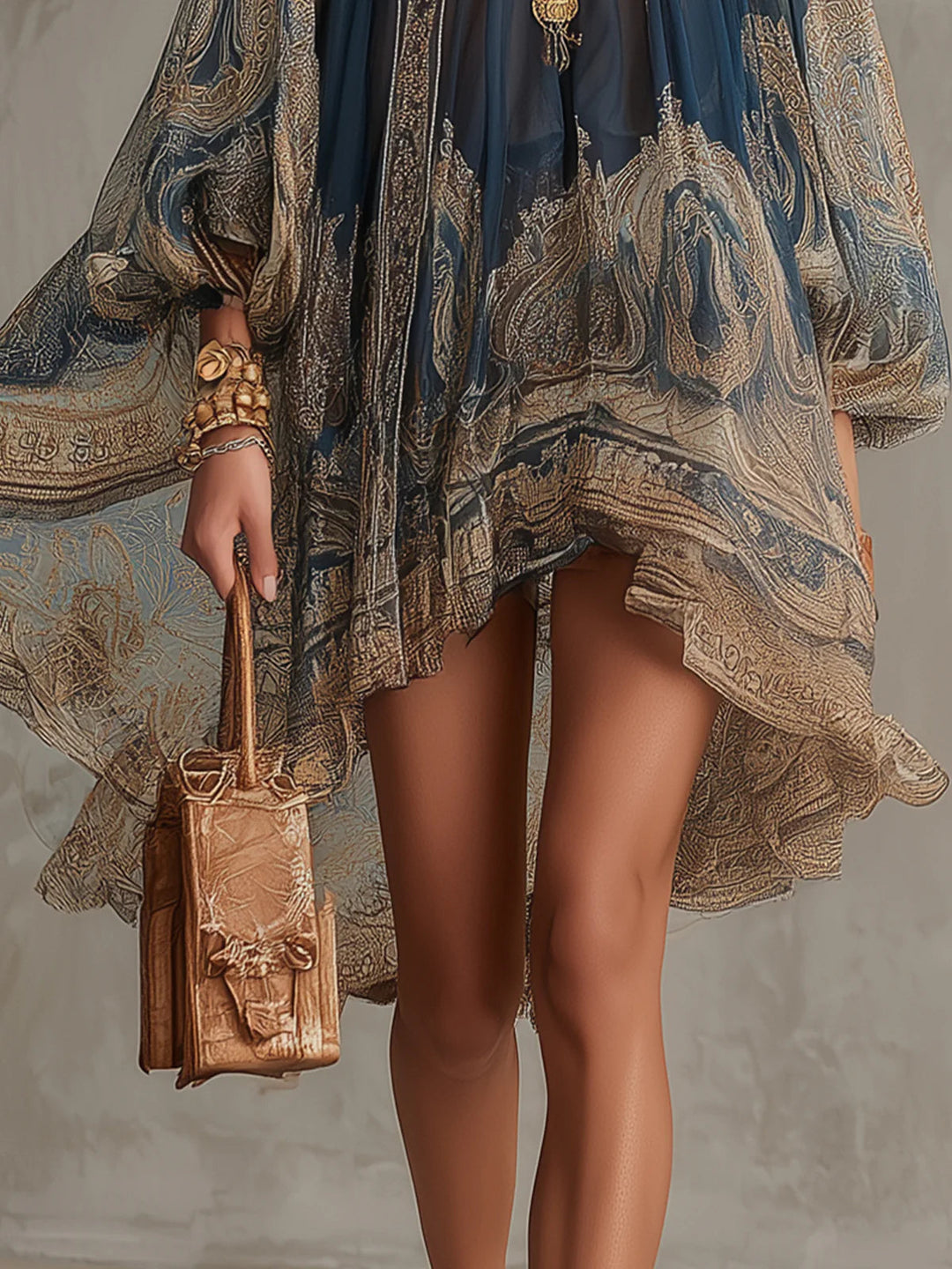 Octavia™ | Baroque High-Neck Chiffon Mini Dress