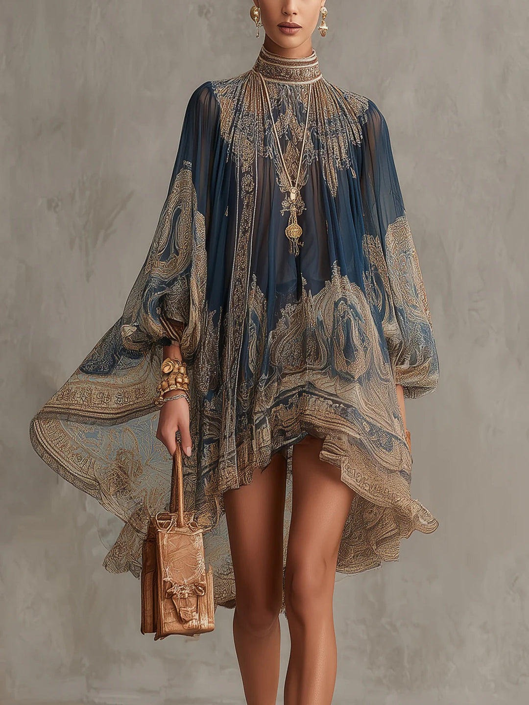 Octavia™ | Baroque High-Neck Chiffon Mini Dress