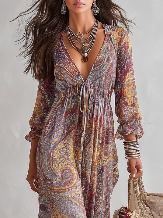 Cosima™ | Paisley V-Neck Chiffon Maxi Dress
