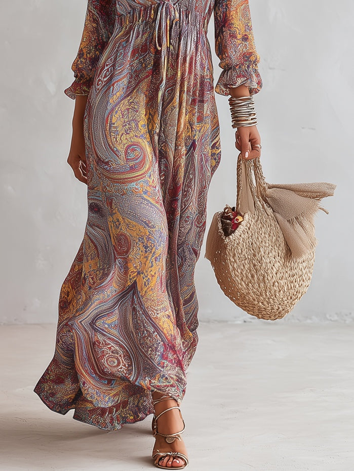 Cosima™ | Paisley V-Neck Chiffon Maxi Dress