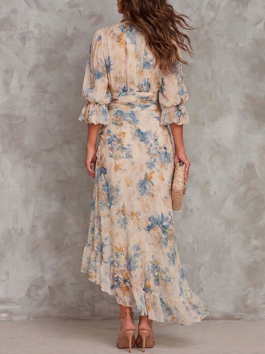 Margaux™ | Turtleneck Oil-Painting Floral Maxi Dress