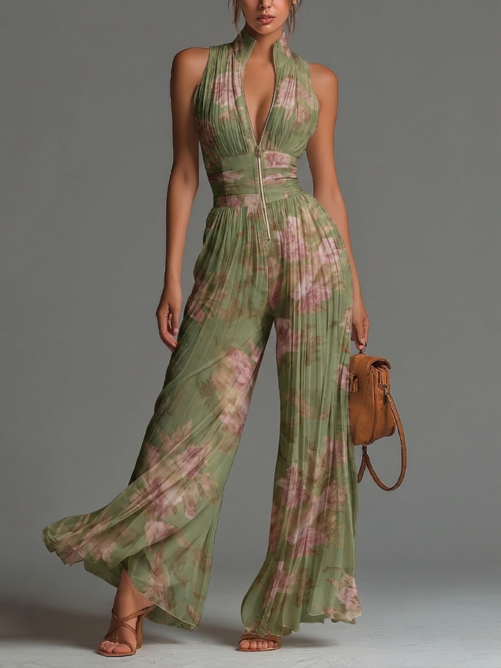 Pippa™ | Floral V-Neck Wide-Leg Chiffon Jumpsuit