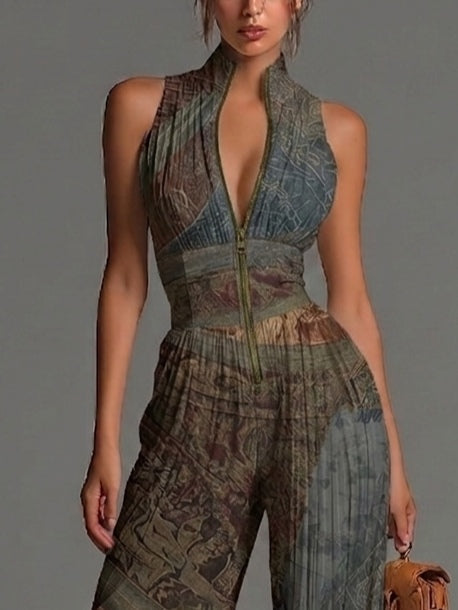 Pleated Wide-leg Chiffon Jumpsuit