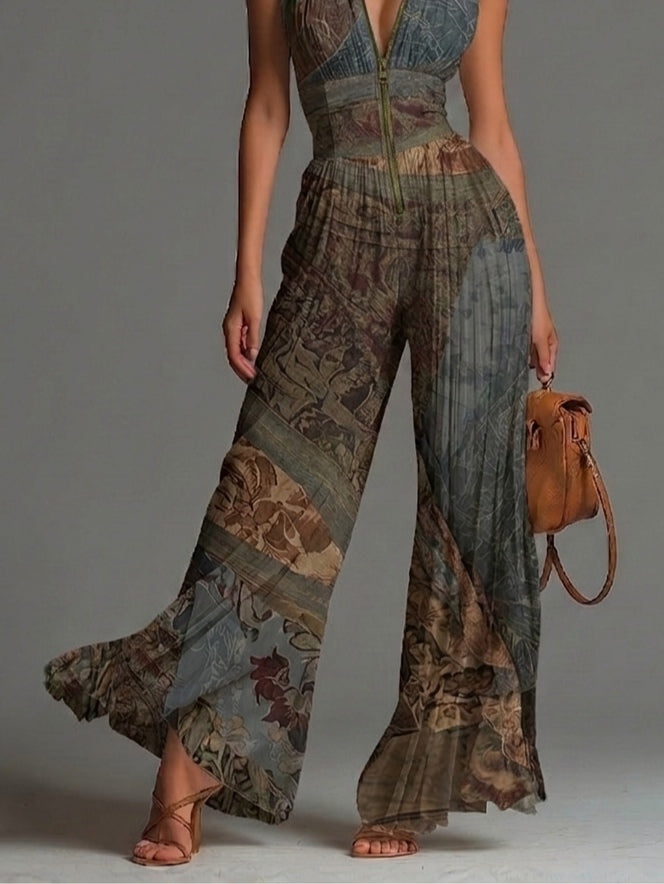Pleated Wide-leg Chiffon Jumpsuit