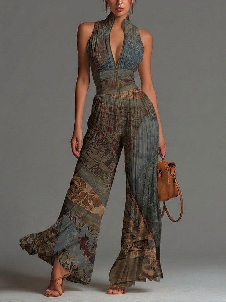 Pleated Wide-leg Chiffon Jumpsuit