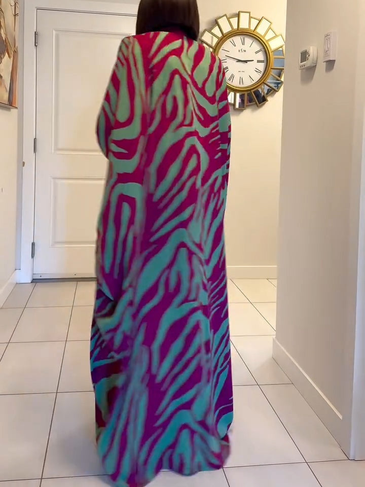 Devon |  Print V-Neck Batwing Sleeve Robe Maxi Dress