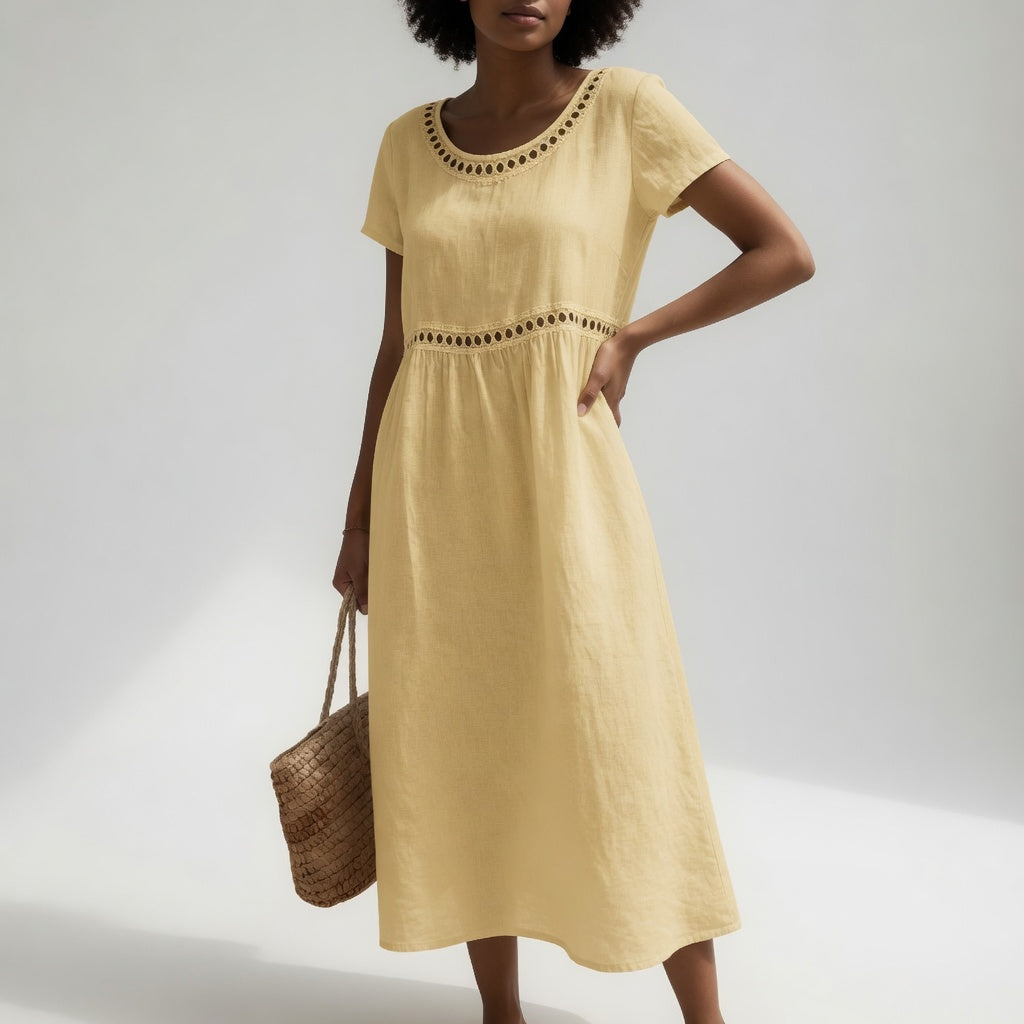 Pernelle™ | Mid-length dress 100% cotton embroidered with soft femininity