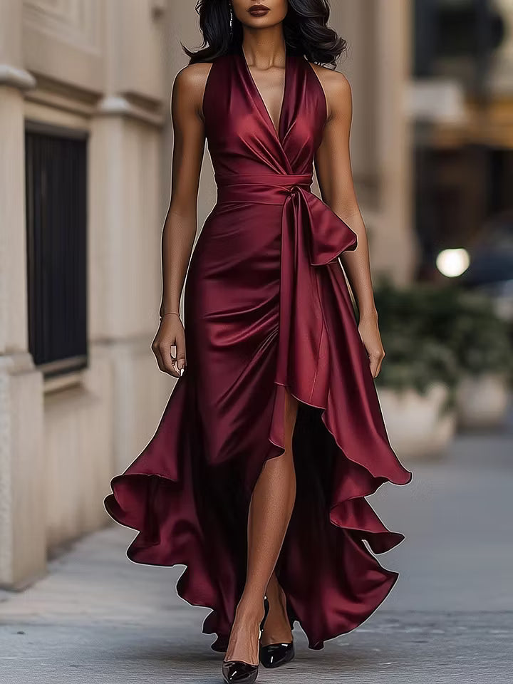 Scarlett | Satin Halter Ruffle Gown